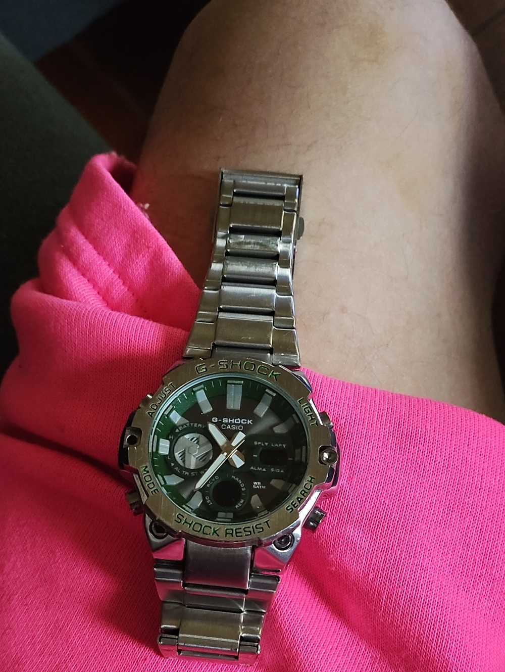 G-Shock Men's Silver Watch with Green Dial